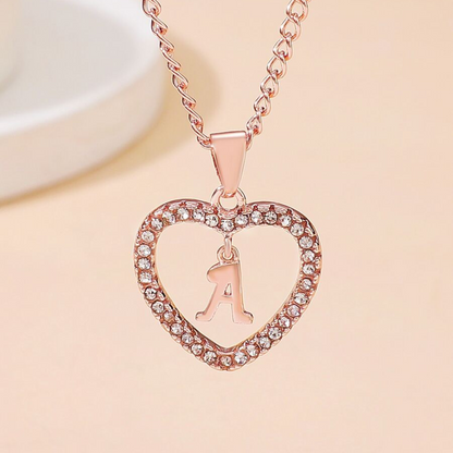 Crystal Initial Heart Necklace - Heart Initial Pendant Necklace