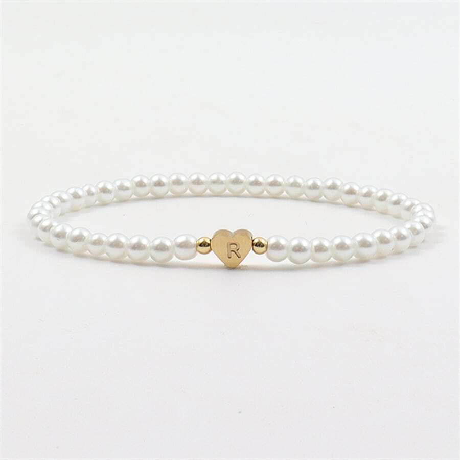 Personalized pearl bracelet with heart & initials - engraving