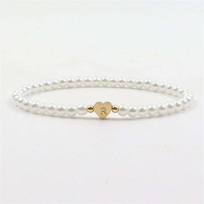 Personalized pearl bracelet with heart & initials - engraving