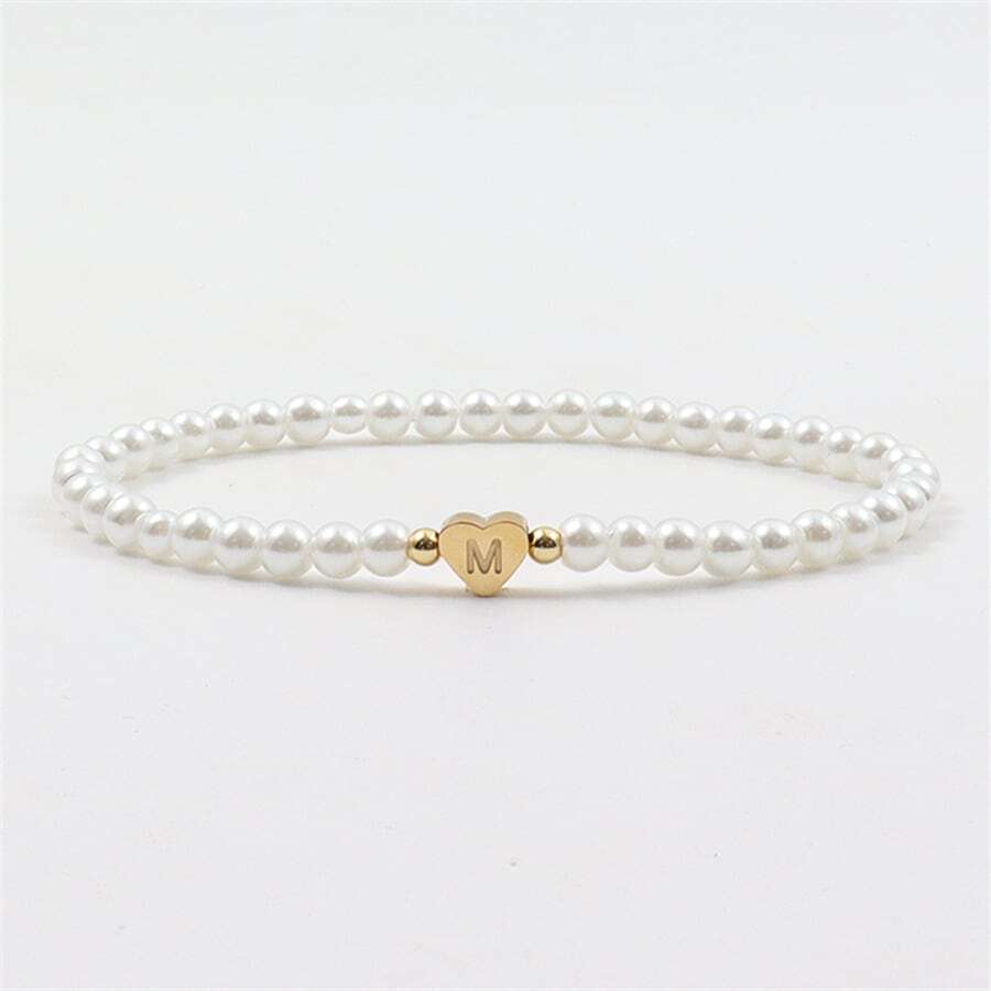 Personalized pearl bracelet with heart & initials - engraving