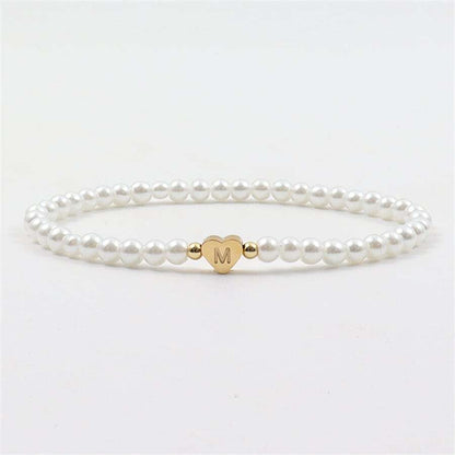 Personalized pearl bracelet with heart & initials - engraving