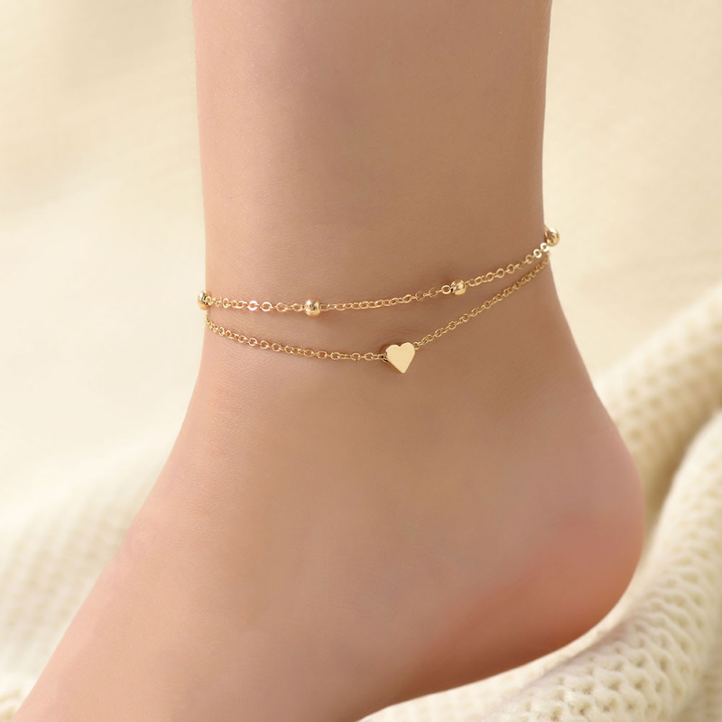 Double layer anklet with heart - love gift for her