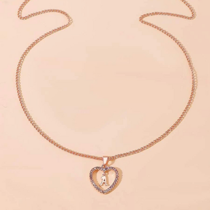 Crystal Initial Heart Necklace - Heart Initial Pendant Necklace