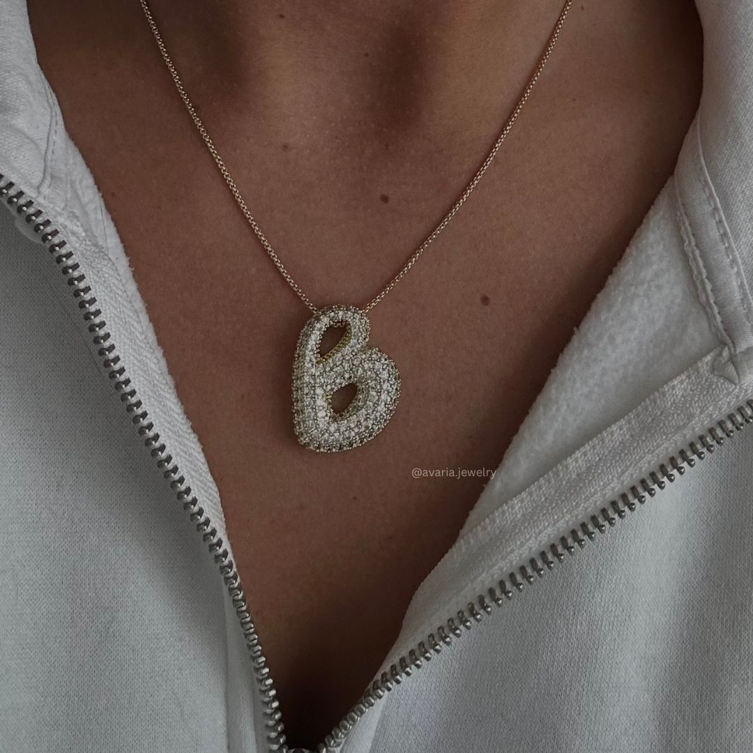 Diamond Necklace with Initials - Bubble Design