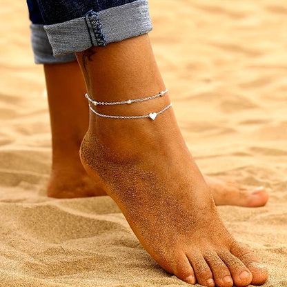 Double layer anklet with heart - love gift for her