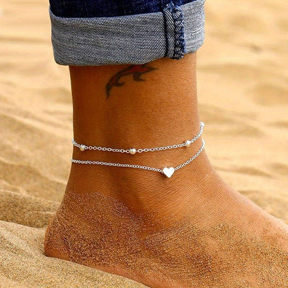 Double layer anklet with heart - love gift for her